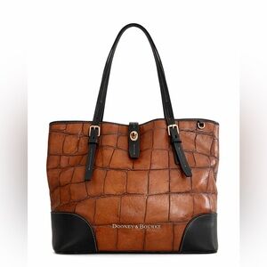 Dooney & Bourke Dover Tote Croc Embossed Leather Cognac Brown/Black Turn-Lock